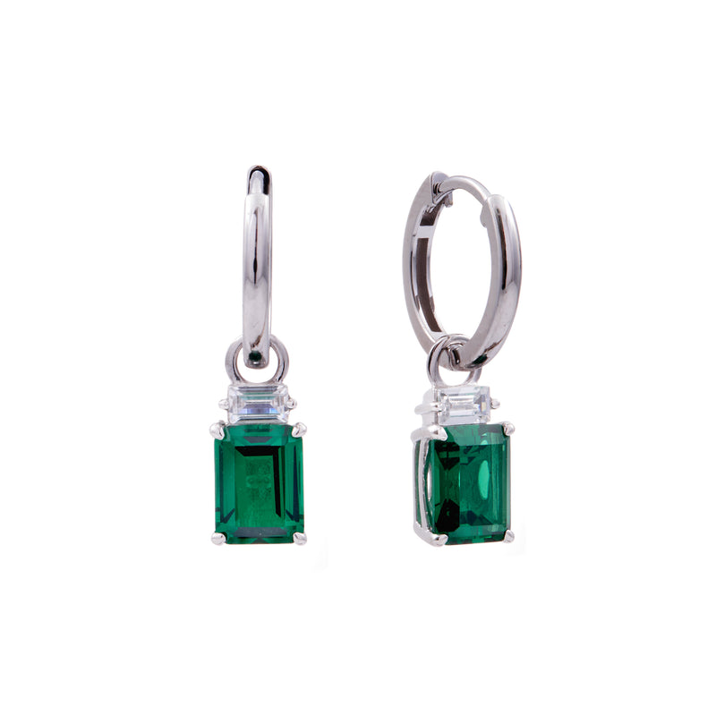 Adeline Sterling Silver Hoop with Green Baguette Cubic Zirconia Dress Earrings