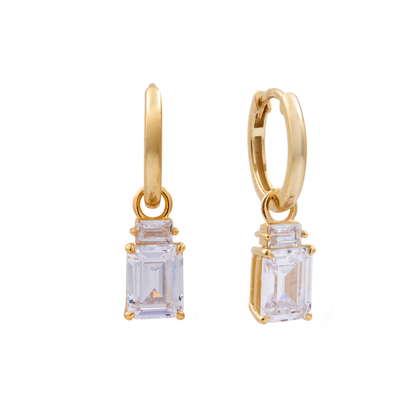 Adeline Gold Plated Hoop with Clear Baguette Cubic Zirconia Dress Earrings