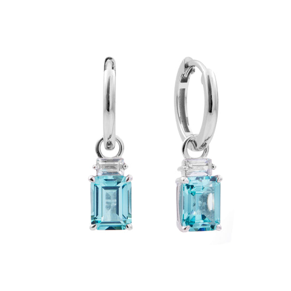 Adeline Sterling Silver Hoop with Blue Baguette Cubic Zirconia Dress Earrings