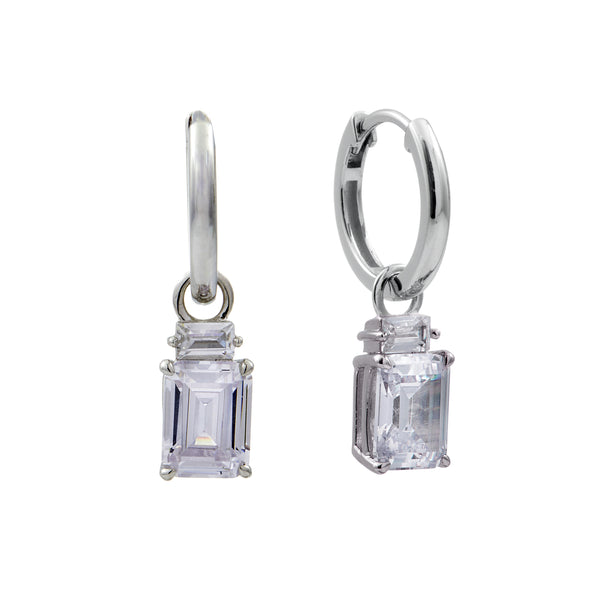 Adeline Sterling Silver Hoop with Clear Baguette Cubic Zirconia Dress Earrings