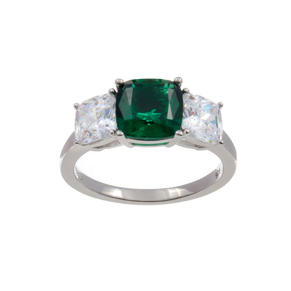 Adeline Sterling Silver Emerald Green and Clear Princess Cut Ring