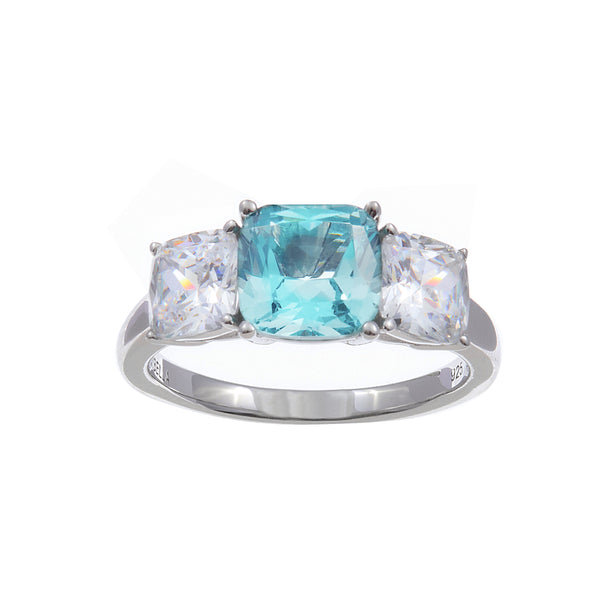 Adeline Sterling Silver Blue and Clear Princess Cut Ring