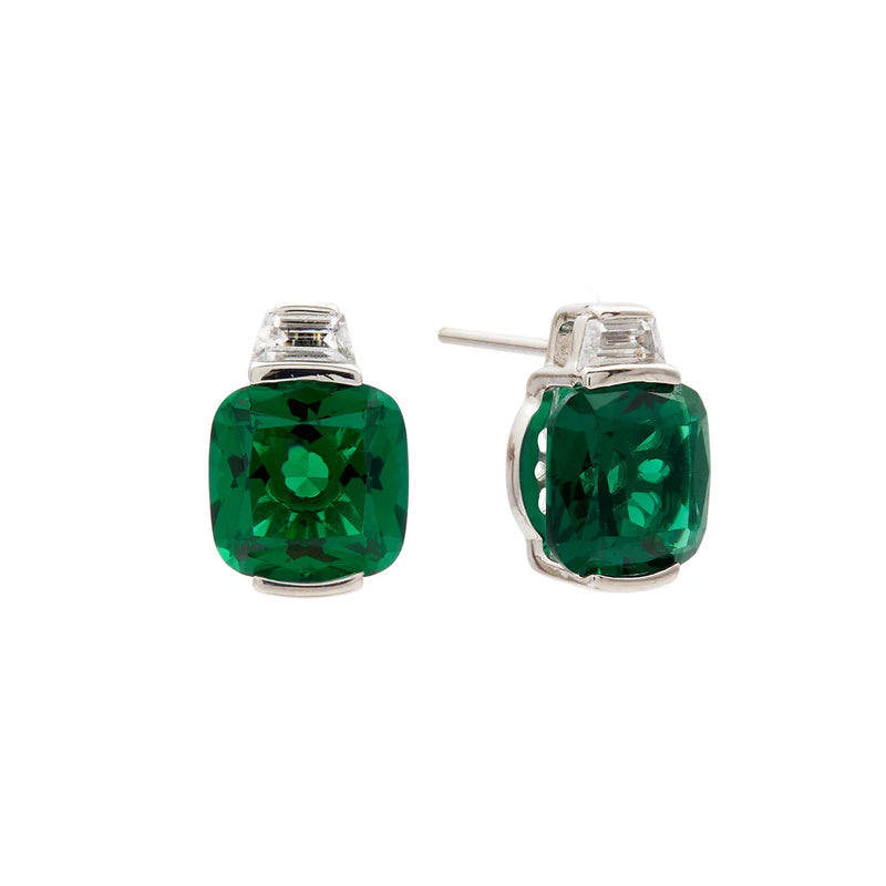 Erin Green Square and Clear CZ Stud Earrings