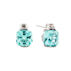 Erin Light Blue Square and Clear CZ Stud Earrings