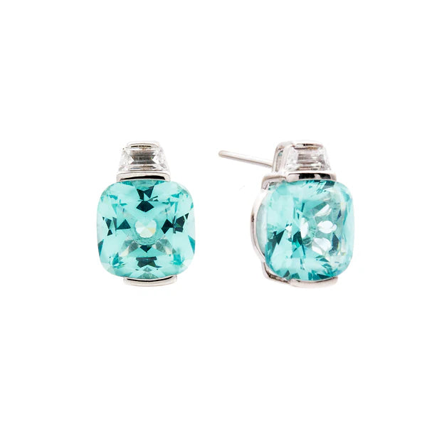 Erin Light Blue Square and Clear CZ Stud Earrings