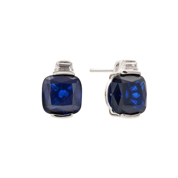 Erin Sapphire Blue Square and Clear CZ Stud Earrings