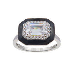 Bridget Black & Clear Rectangle Art Deco Ring