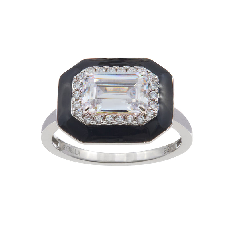 Bridget Black & Clear Rectangle Art Deco Ring