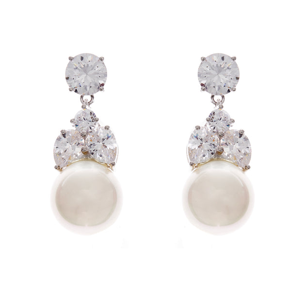 Melinda Rhodium Clear Cubic &white pearl earrings