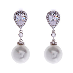 Roberta Round pearl drop earrings with  cubic zirconia  studs