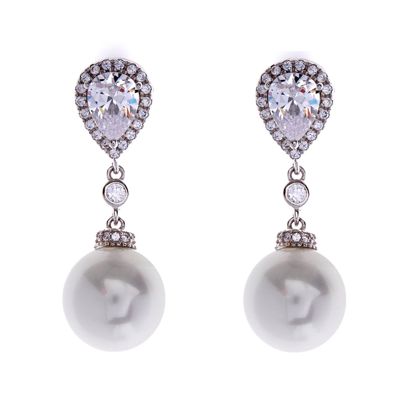 Roberta Round pearl drop earrings with  cubic zirconia  studs