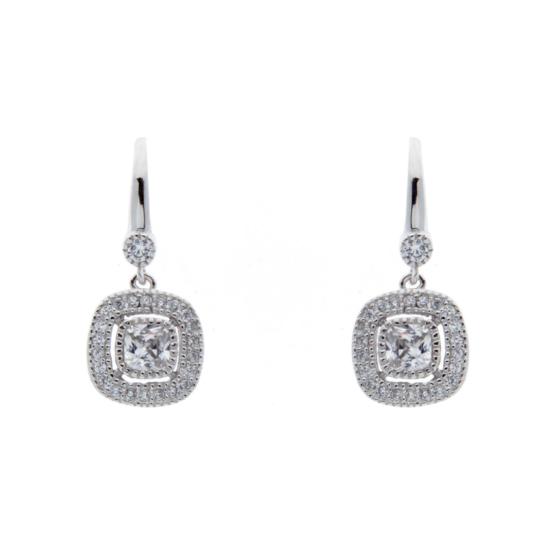 Alma Rhodium cz square earrrings on french hook