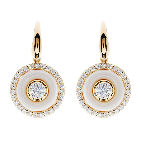 Keira White Enamel and Cubic Zirconia Gold Hook Earrings