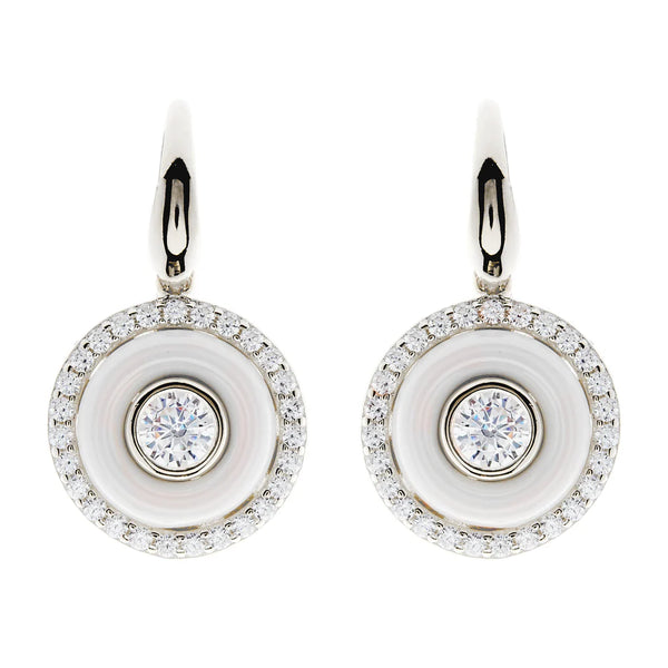 Keira White Enamel and Cubic Zirconia Silver Hook Earrings