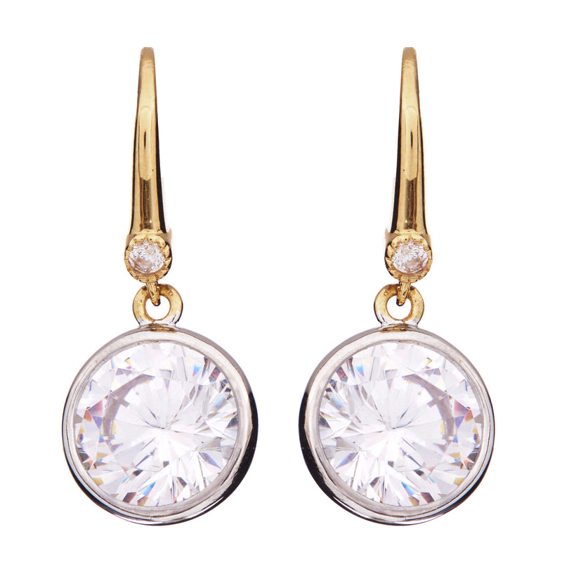 Brihony Bezel Two Tone Gold and Silver Drop Hook Earrings