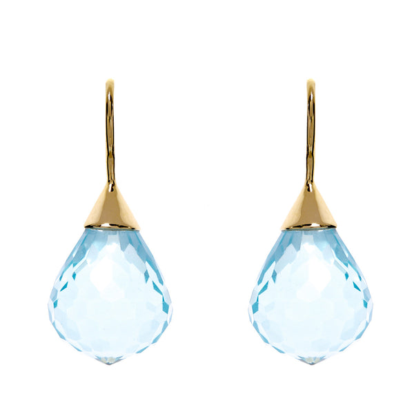 Stella facetted blue ball gold earrings