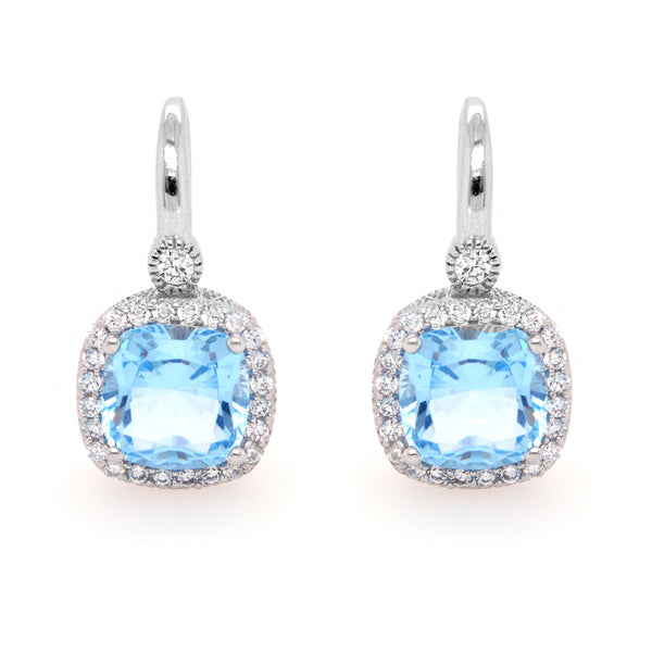 Gianna - Blue & clear square cubic zirconia hook earrings