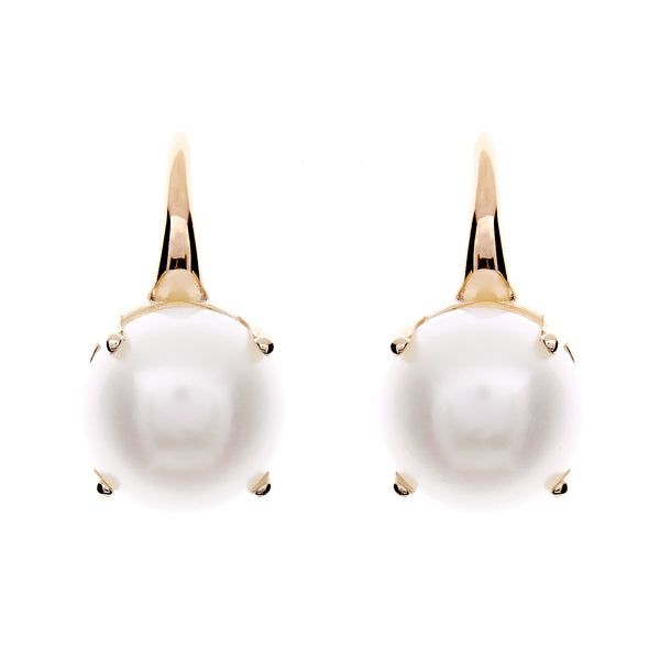 Petra Yellow Gold freshwater pearl claw set hook earrings