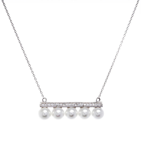 Chloe rhodium  Pearl and CZ Bar Silver Chain