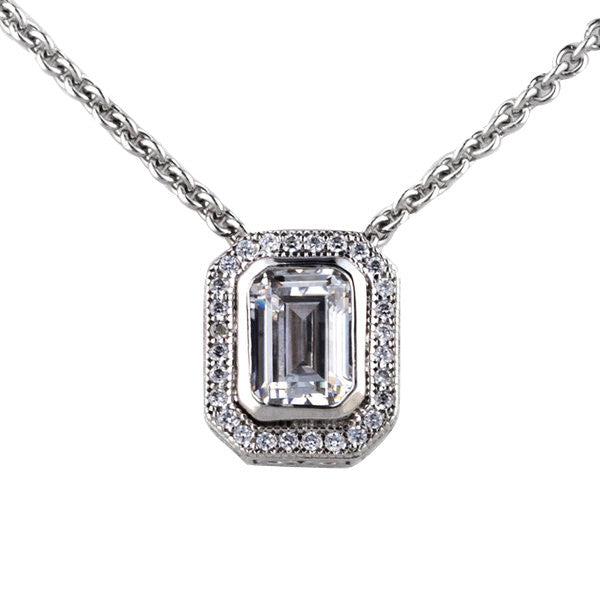 Zara Rhodium Emerald Cut CZ Silver Necklace