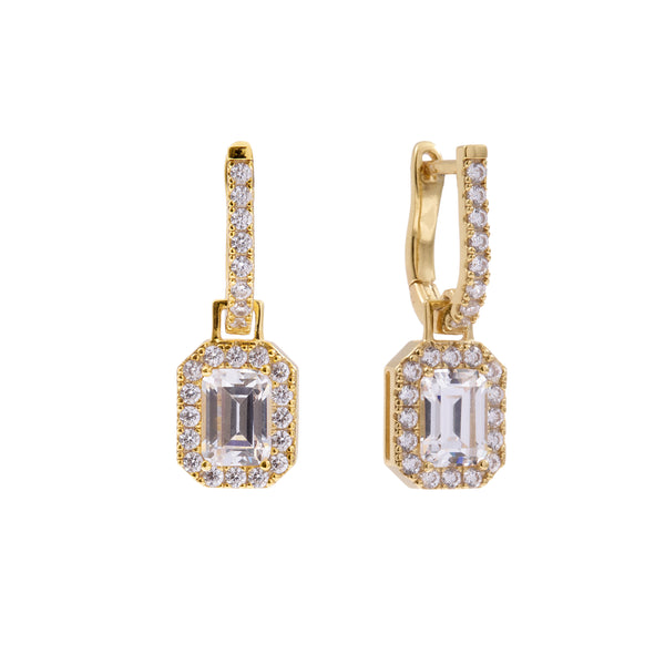 Paloma  Gold Plated Emerald Cut Cubic Zirconia Dress Earrings