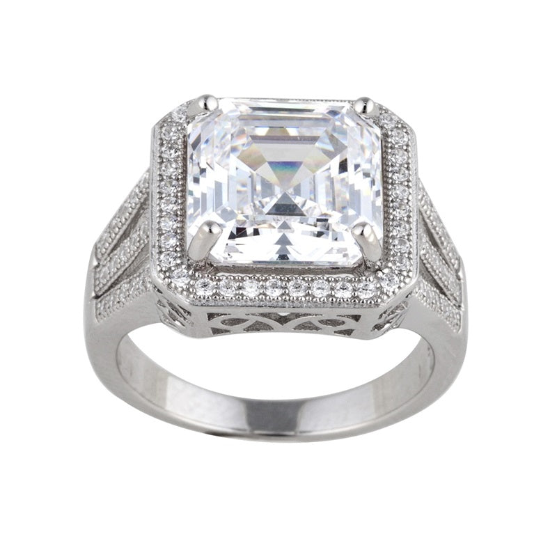 Desley Square  Cubic Zirconia Silver Micro Pave Dress Ring