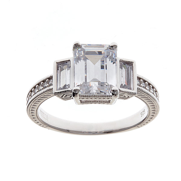 Sylvie Silver and Baguette Cubic Zirconia Ring