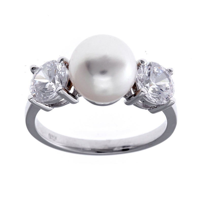 Lyndall Freshwater Silver Pearl annd Cubic Zirconia Ring