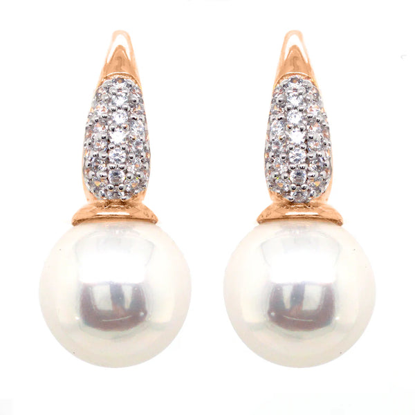 Erin White Pearl Earring and Cubic Zirconia Rose Gold Hook