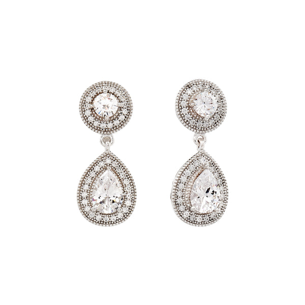 Zuri Rhodium Micro Pave Tear Drop Earrings