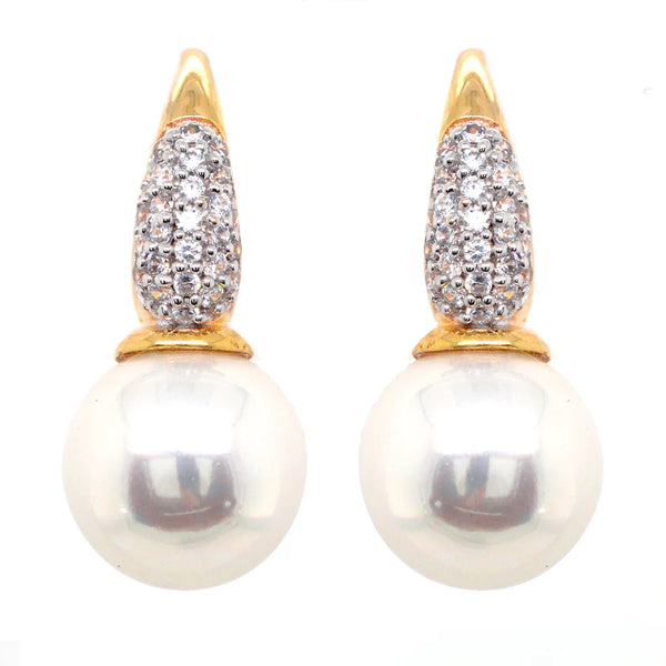 Erin White Pearl Earring and Cubic Zirconia Gold Hook