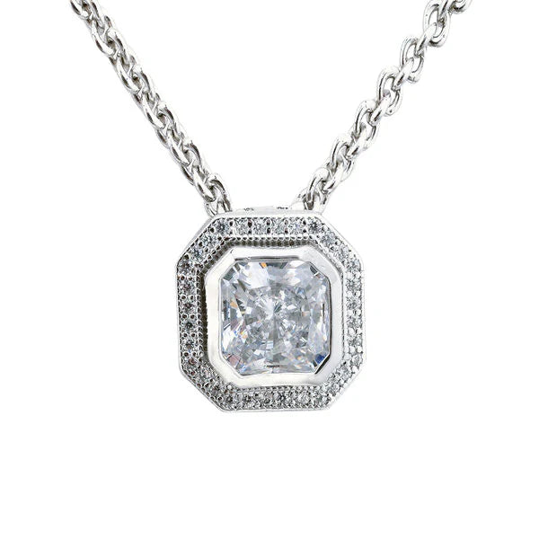 Rachel Rhodium Radiant Square Silver Necklace