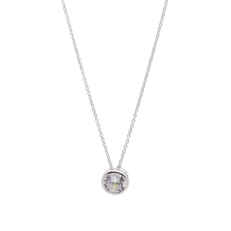 Aria Round Bezel Set Silver Pendant